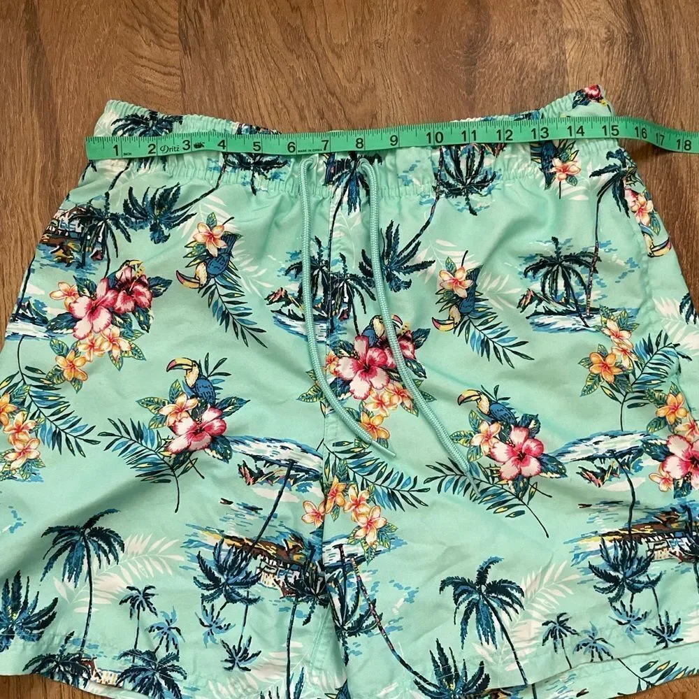 George Mens aqua Hawaiian floral swim trunks‎